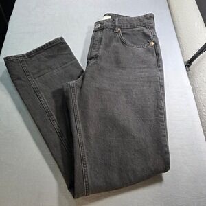 HM Womens High Waist Straight Leg Jeans Faded Black Denim Size 8 Button Fly